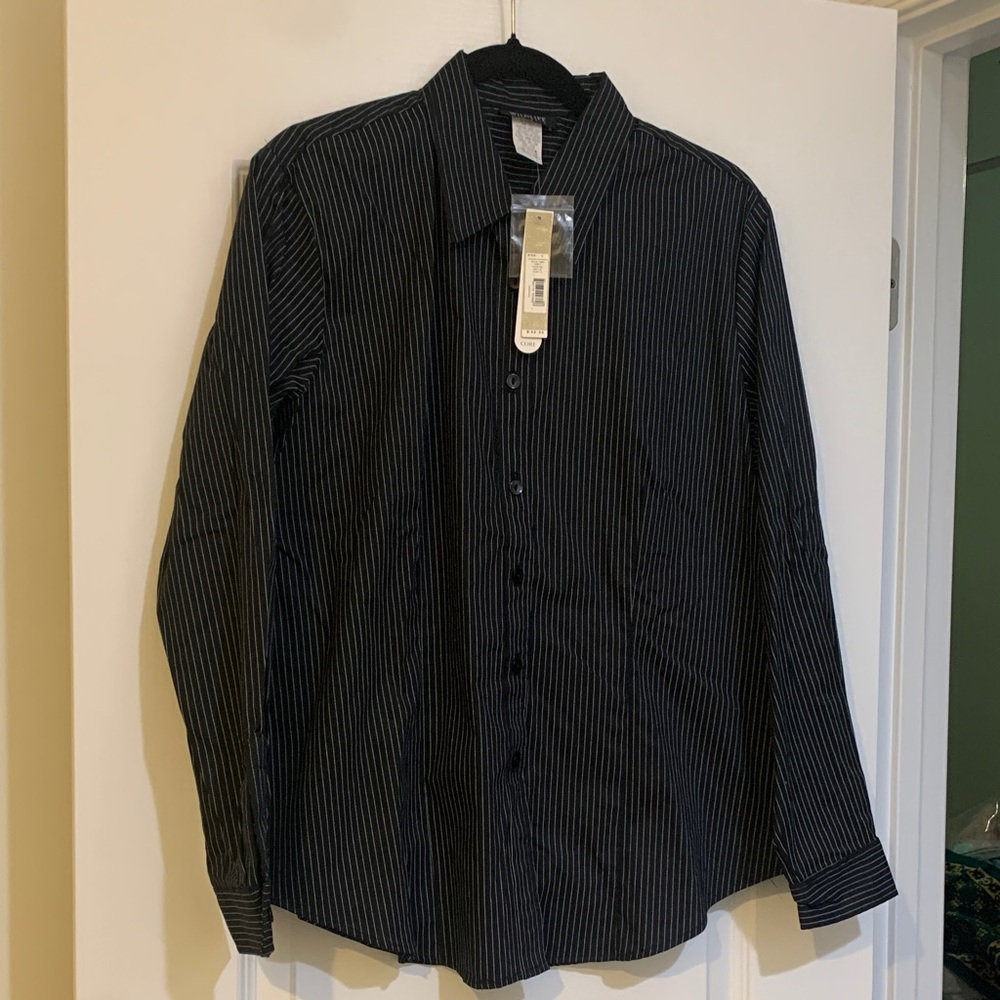 Elegant Black Striped Women's Button Down Shirt
